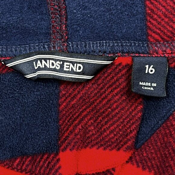 Lands' End Buffalo Check Plush Fleece Hooded Robe with Pockets Size 16 - NWOT - Picture 5 of 7